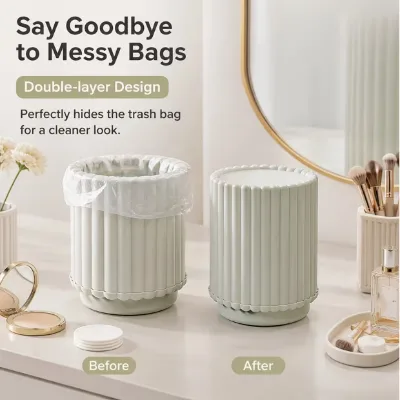 Mini Desktop Pop-Up Lid Trash Can | Roman Column-Style Surface Design, Sleeve-Style Design Conceals Trash Bag