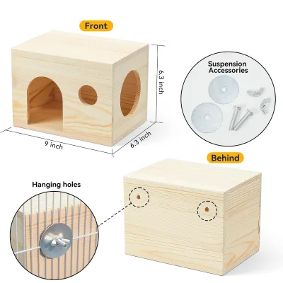 Wooden Small Animal Hamster HideoutHanging Design, Space-Saving, Spaciousfor Chinchillas, Hamsters, Mice, Gerbils, and Mice