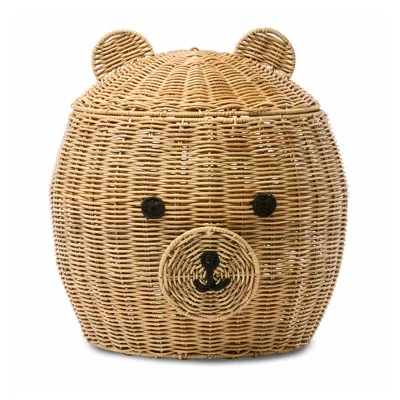 Yulin Jiafu Cute Bear Kids Storage Basket Eco-friendly Natural Rattan basket for Organizing Baby's Toys
