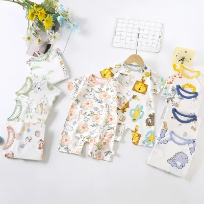 Summer New Arrival Baby Romper 100% Cotton Short-sleeve Lightweight Breathable Cartoon Print Crawling Suit Boys Girls Newborn
