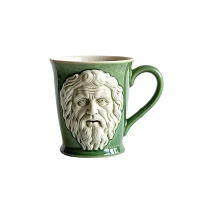 12OZ Ceramic Mug Novelty Green Ceramic Espresso Mugs Old Man Face Shape Ceramic Mugs