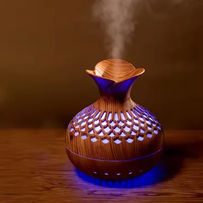 Portable USB Wood Grain Ultrasonic Air Humidifier with 7 Color LED Night Light Aromatherapy Function for Home or Office