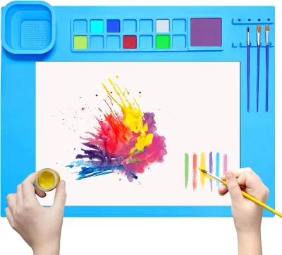 Reusable Silicone Painting Mat & Doodle Pad for Kids - Non-Slip Silicone Drawing Mat & Children's Drawing Mat Clay Pad