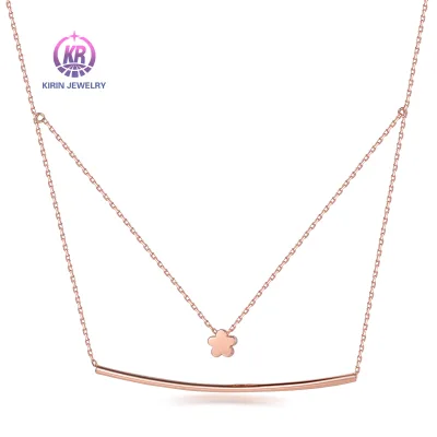 Kirin Girls Party Jewelry 925 Silver Double Layer Clavicle Chain Necklace Crystal Curve Inlaid Shiny Cubic Pendants Charms