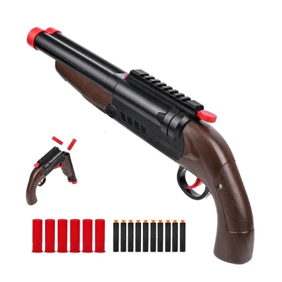 Double Barrel Foam Blaster Gun with Soft Bullet Sleeve Ejection Realistic Design-Plastic for Toy Gun Meeting EN71 Safety