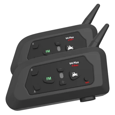 V4plus Motorcycle Helmet Headset 4 People Real-time Intercom 1500m FM Function