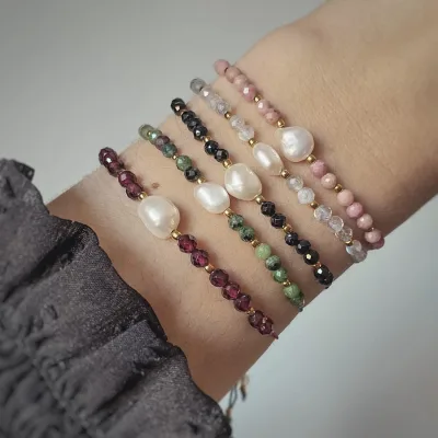 New Arrival Natural Stone Bead Strand Bracelet Freshwater Pearl Stainless Steel Minimalist Bracelets Everyday Jewelry Gift