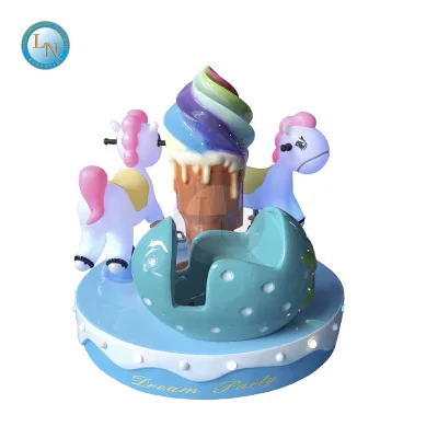 Kiddie Ride Ice Cream Horse Carousel Coin-Operated Kids Game Machine Aged 6+ Plastic Metal Frame 3 Seater Flashing Light