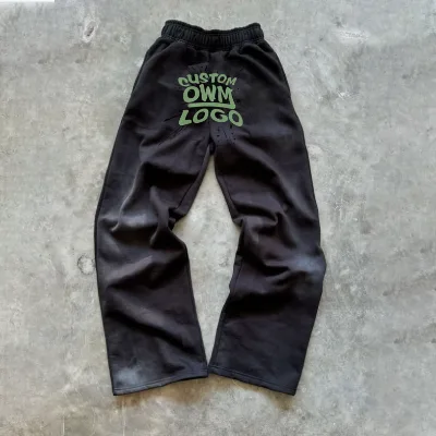 Custom Logo for Puff Print Men's High Waist Baggy Track Pants Plain Fleece Cotton Sweat Pants Straight Pattern Street Hip Hop Jo