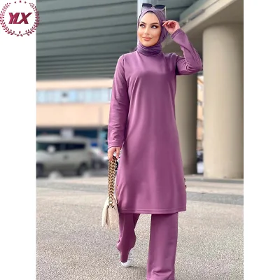 Islamic Sport Wear for Women High Quality Cotton Blouse With Pants New Fashion Muslim Tracksuit Two Piece Hood Clothing