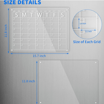 Clear Transparent Custom Clear Dry Erase Acrylic Magnetic Dry Erase Board and Calendar for Fridge Magnetic Tag