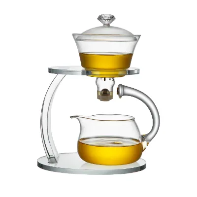 Glass Teapot Set Semi Automatic Drip Rotating with Infuser Chinese Heat-Resistant Lazy Kungfu Tea Set (Transparent, Teapot)