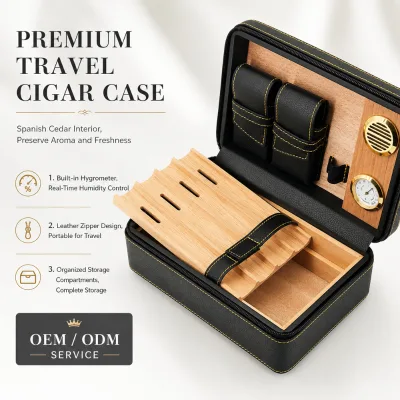 Guevara Custom Cortex Double-layer Light Luxury American Style Portable Travel Cigar Humidor Case Storing Maintaining Moisture
