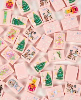 Premium Luxury Modern Ballet Pink Nutcracker Pattern Acrylic American Mahjong Set 160 Pieces Christmas Holiday Gift