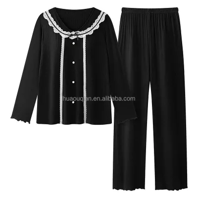 2026 New Palace Style Sleepwear Women's Luxury Elegant Long Sleeved Premium Modal ODM Sweet Lace Trim Home Clothes Pajamas
