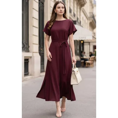 3XL 2XL Long Dress 2026 Summer Fashion Women Belt Deco Sexy Split Short Sleeve Elegant Khaki Wine Red Black Long Maxi Dress
