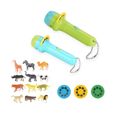 Electric Torch Flashlight Projector Toy for Children With 6pcs Animal Model