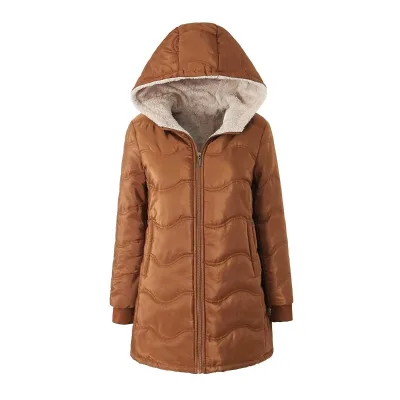 Polyester New Autumn Winter European American Solid Zipper Closure Hooded Mid-length Loose Warm Eco-Friendly
