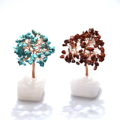 Handmade Natural Crystal Lucky Tree Quartz Gemstone Chip Tree Home Decorative Fluorite Crystal Money Tree of Life