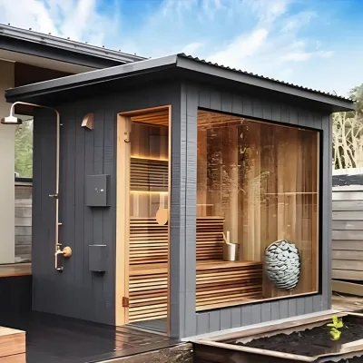 Red Cedar Solid Wood Outdoor Infrared Sauna Gazebo Wet Steam Function for Garden Garden Design Shower Room
