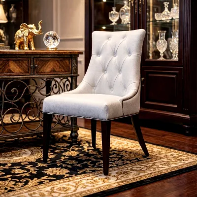 Solid Wood Modern Dining Chair White Velvet Restaurant Hotel Furniture Luxury Leisure Chair for Home Use Tufted Side Chair