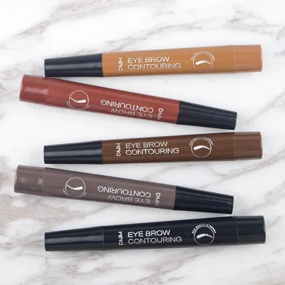 Custom Logo Eyebrow Liquid Pen 4 Point 4-Tip Eyebrow Contouring Pen 5 Colors High Pigment Waterproof Liquid Eyebrow Pencil