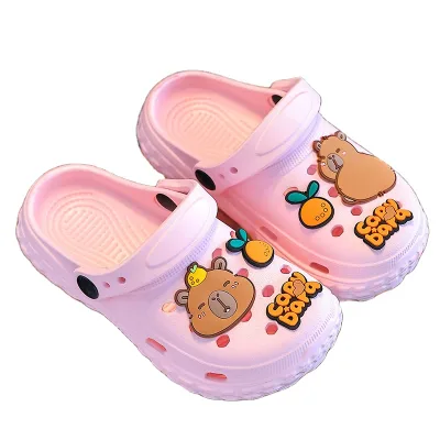 HY2 Capibara Summer Children's Slippers Cute Waterproof Slip Resistant Round Toe With Cute Doll Decoration Shoes