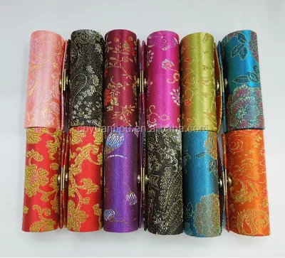 Wholesale 12pcs Jewelry Box Mix Colors Brocade Lipstick Case with Mirror