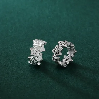 Creative 10.3*4.8mm 925 Sterling Silver Beaded Engraved Black Star Loose Beads for Jewelry Making Accessories Supplies