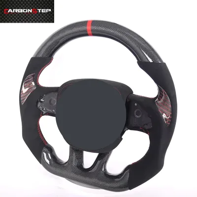Custom Racing Steering Wheel for American Muscle Cars | Forged Carbon Fiber + Suede | Red Stitching