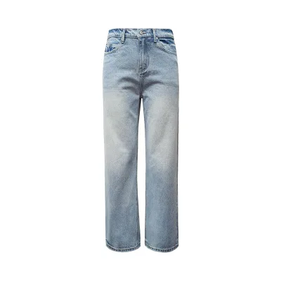Classic Versatile Light Blue Raw Cow Jeans Mid-Aged Washed Distressed Straight Version Cleanfit Denim for Men Women Casual Solid