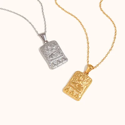Stainless Steel Gold Plated Square Pendant Necklace DIY Square Custom Pattern Pendant Necklace