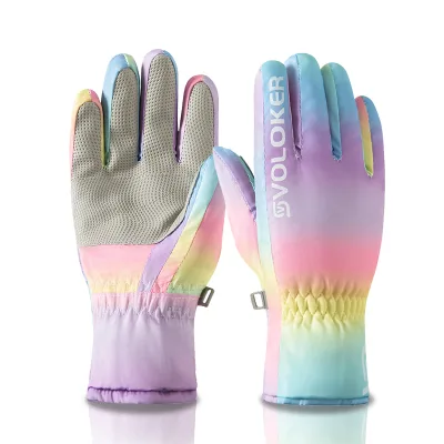 High Quality Polyester Kids Ski Gloves Winter Snowboard Rainbow Insulated Mittens for Boys Girls Waterproof Thicken Glove Keep