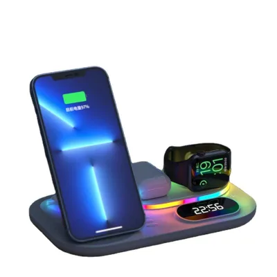 30w Qc Pd 4 in 1 Portable Fast Charge Magnetic Wireless Digital Clock Foldable Phone Charger Stand With Led Light
