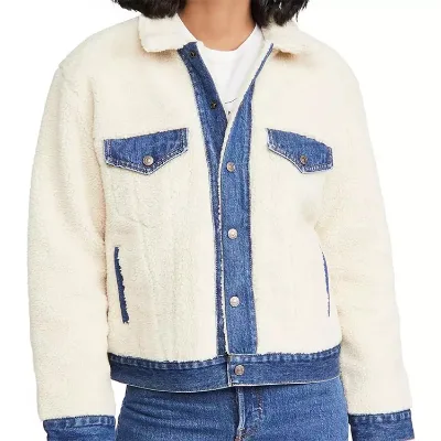 High Quality Sherpa Biker Coat Women Stylish Patchwork Denim Jacket Jean Patchwork Thick Coat