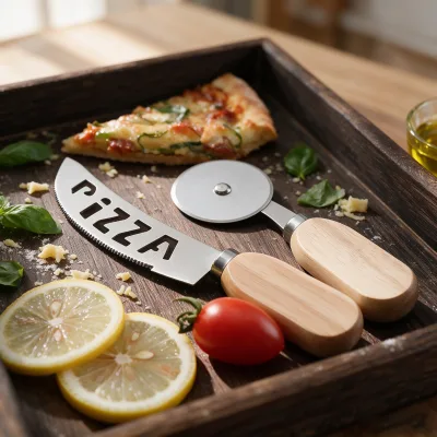 Baking Oak Handle Cheese Cutting Stainless Steel Roller Pizza Knife Household Tool Set
