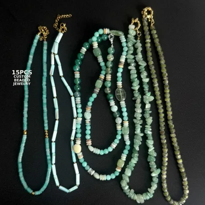 Best Quality Handmade Colorful Green Aqua Beaded Gemstone Necklace Mixed Shape Natural Stone Gold Silver Plated Jewelry for Gift