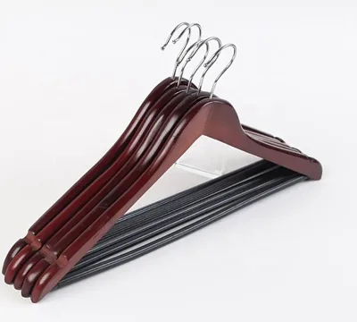 Juntu Deluxe Walnut Natural Wood Color Flat Style Flexible Design Ecofriendly Durable Hangers Gold Hook for Suits/Pants/Bath