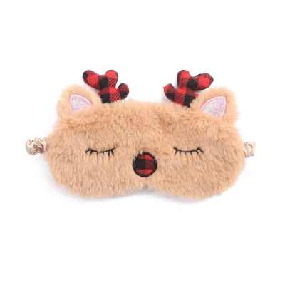 CHIQUE New Christmas Cartoon Plush Elk Eye Mask Cute Sleeping Deer CE Certified Multi-Age Polyester/Rayon/Linen