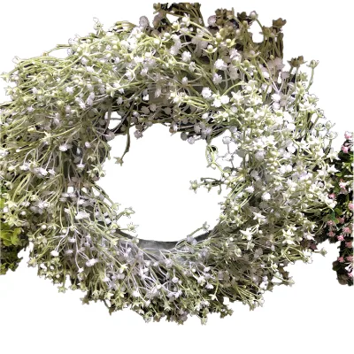 QSLH Ti09 Wholesale Artificial Silk Gypsophila Flowers Wreath with Eucalyptus Leaves for Party Decorations