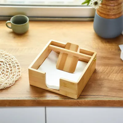 Natural Bamboo Table Napkin Dispenser Decorative Beverage Napkin Holder for Home Kitchen Commercial Use Home Bar Tissue Boxes