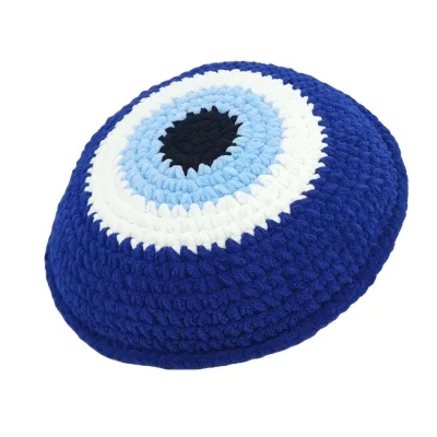 Round Evil Eye Pillow Plush Evil Eye Crochet Decorative Pillow Blue Evil Eye Cushion Stuffed Throw Pillow Good Luck Gift