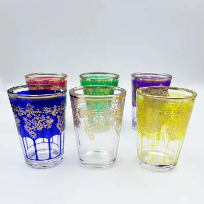6-Piece Moroccan Glass Decal Set Colorful Luxury Bohemian & Turkish-Style Arabian Tea Cup for Home Coffee Use