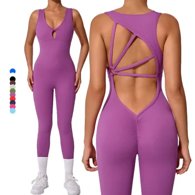High Quality Romper Sports Sexy Womens Scrunch Butt Playsuits V-back Fitness Clothing Workout Bodysuits Gym Yoga Jumpsuit
