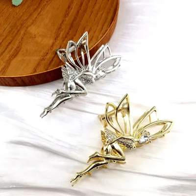 Rhinestone Inlaid Angel Metal Hair Claw Hollow Fairy Wing Jaw Clip Women Elegant Hairpiece for Thick Hair Daily Party Hairstyle