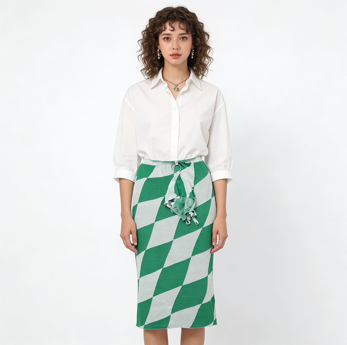 Wholesale 2026 Winter Green Formal Skirt Fashion Big Swing Skirt Slim Fit Mid-Calf