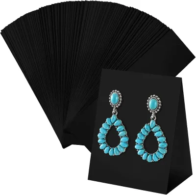 Factory Custom Logo Black Folded Jewelry Display Card Eco Friendly Heavy Duty Wholesale Tent Card for Earring Photography Shop