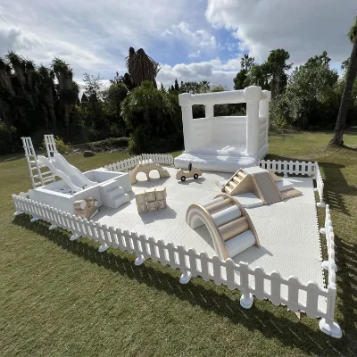 Outdoor Playground Structure Commercial Inflatable Bouncy Castle with Ball Pit White Soft Play Set