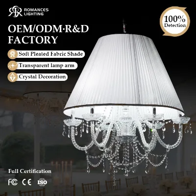 Folded Fabric Lampshade Acrylic Chandelier Smooth Shade Chandelier for Wedding Event Party Decoration and Hotel Banquet
