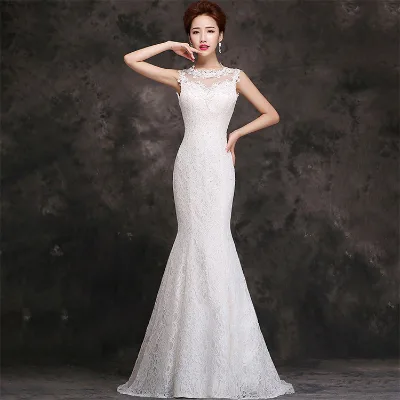 High Qaulity Lace Appliqued Sleeveless Bride Mermaid Evening Best Wedding Dresses for the Bride